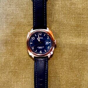 Shinola The Brakeman Rose Gold & Midnight Blue with Navy Football Strap